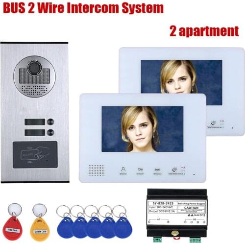 7 Inch BUS 2 Wire Video Door Phone Intercom systems Kit for home 2 Units Apartment Night Vision