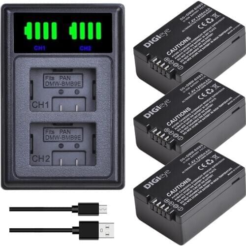3x 1400mAh DMW-BMB9 BMB9E BMB9PP Battery + LED Dual Charger for Panasonic Lumix DC-FZ80 FZ40K FZ45K FZ47K Z48K FZ60 FZ70 FZ100
