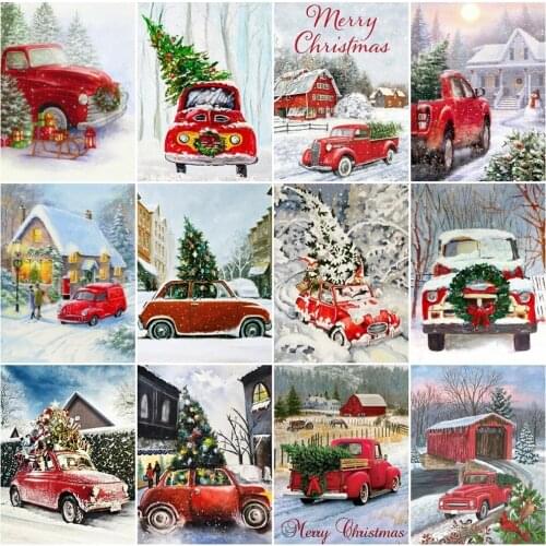 Diy Diamond Painting Christmas Full Square/round Drill Embroidery Winter Landscape Car Mosaic Rhinestones Home Decoration Gift