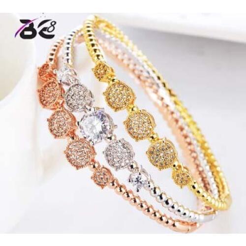 BE8 Luxury Cubic Zircon Gold Color Bangle For Women 3 Colors Bangle Ring Set Midle East Dubai Jewelry Accessories S-092