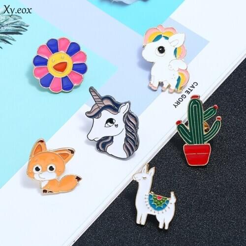 Fox sunflower cactus Alpaca Unicorn pin brooch Animal and plant Brooch