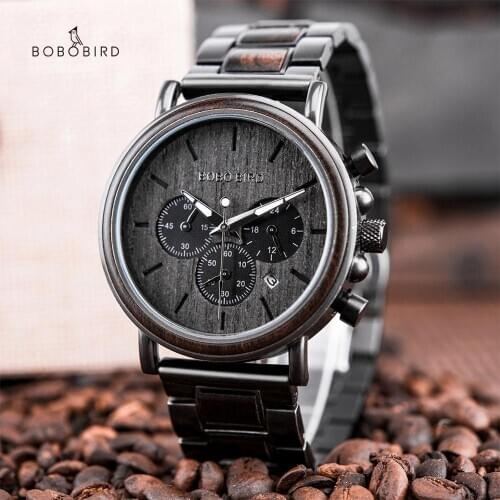 BOBO BIRD Wooden Men Watch Luxury Stylish Top Brand Chronograph Military Quartz Wristwatch in Wood Gift Box relogio masculino