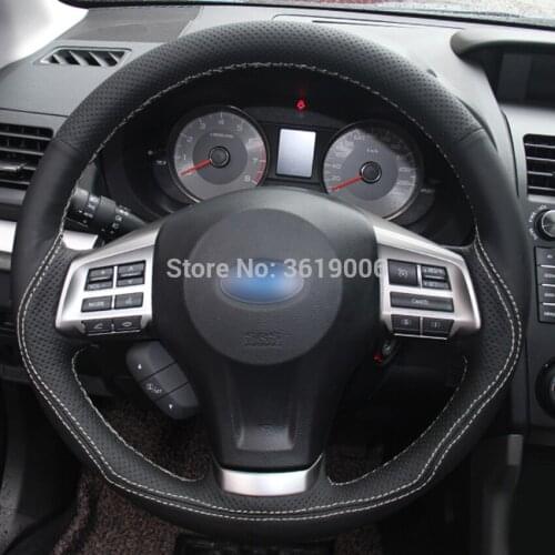 DIY Steering Wheel Cover Wrap Black Leather Hand Sewing For Subaru Forester 13-15 Legacy 13-14 Outback 13-14 XV 13-15