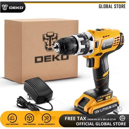 DEKO GCD18DU2 18V Cordless Drill 2 Speed Home DIY Mini Power Driver Lithium-Ion Battery Electric Screwdriver Standard Set