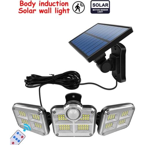138 led remote seperable Solar Light 3 Head Motion Sensor solar lamps Outdoor Spotlight 360 Degree Rotating Waterproof Porch Gar