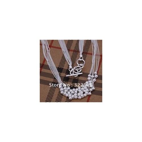 Hot new six-lane M925 Sand bead necklace Silver color 17-inch fashion jewelry free shipping N002
