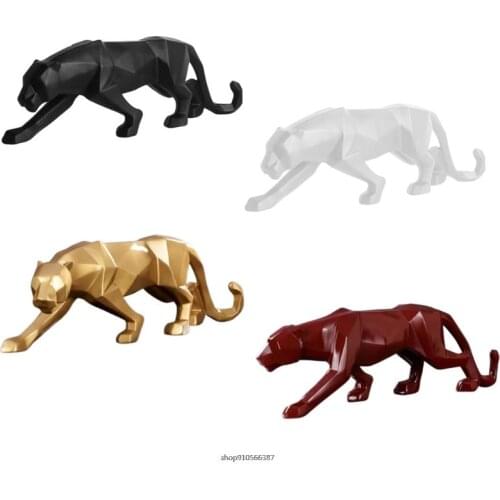 Panther Statue Animal Figurine Abstract Geometric Style Resin Leopard Sculpture Home Office Desktop Decoration Gift 21wholesales