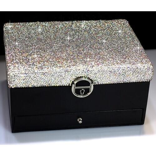 Exquisite Crystal Diamond Cosmetics Portable Jewellery Double Layer Storage Box Home Multifunction With Mirrored Women Gifts