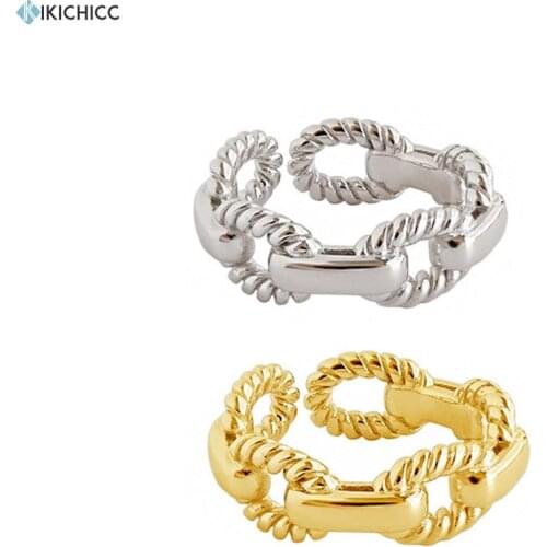 Kikichicc 100% Unique 925 Sterling Silver Chain Irregular Ring Resizable Women Luxury Statement Party Adjustable Rings Jewelry