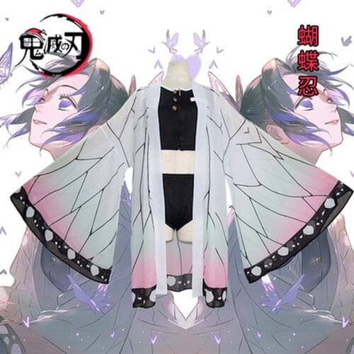 Demon Slayer Cosplay Kimetsu No Yaiba Kamado Tanjirou Two Piece V Neck Bathing Suit Bikini Swimsuit with Sheer Kimono Cardigan