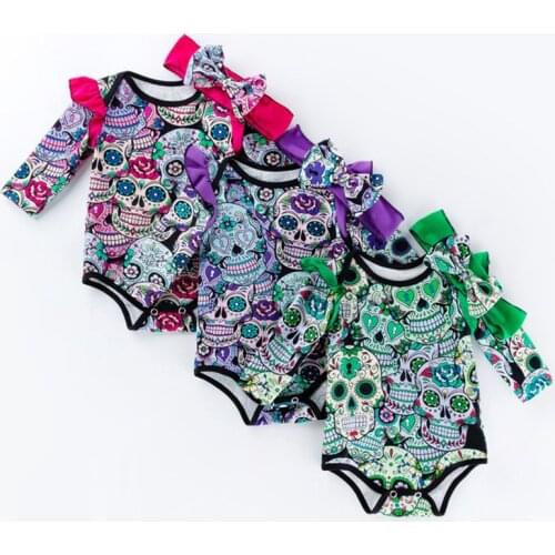 Halloween costume baby cotton skull pattern long sleeve baby romper toddler baby onesie newborn baby clothes roupa infantil R25