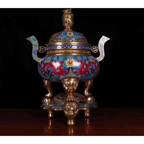 Incense burner household indoor living room copper body filigree enamel color pure copper incense burner accessories