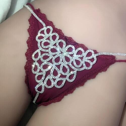 Fashion luxury womens Rhinestone sexy thong body jewelry shining crystal bikini underwear beach party Carnival gift