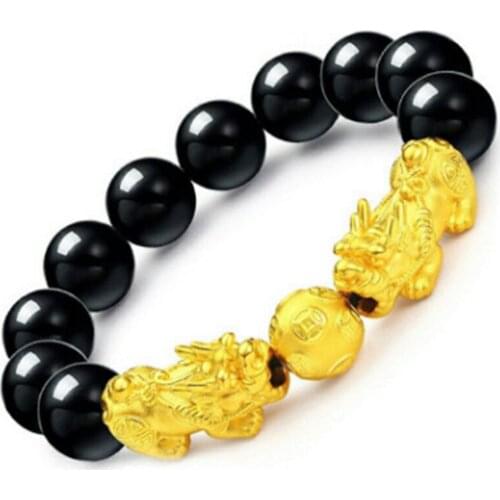 Fashionable Natural Stone Black Obsidian Pixiu Bracelet Pixiu Lucky Brave Troops Charms Jewelry for Women & Men