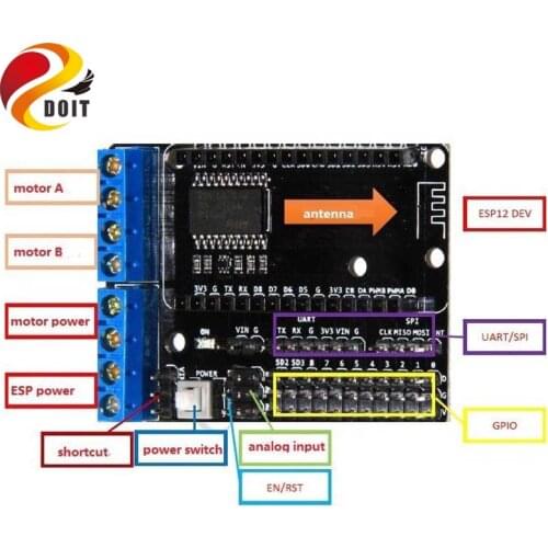NodeMCU Motor Shield Board L293D for rc robot tank car diy model for ESP-12E From ESP8266 ESP 12E Kit DIY RC Toy WiFi
