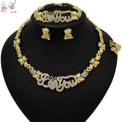 Yulaili Wholesale I love your heart shaped 18 gold plated Jewelry Sets Necklace Earrings Bracelet Ring for Women Jewellery Set