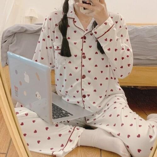 Womens Cute Cartoon Pajamas Set Turn-down Collar Pyjamas Long Sleeves Suit Soft Female Sleepwear Autumn Homewear Home Services