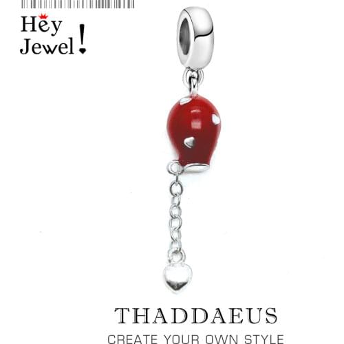 Red Hot Air Balloon & Heart Charm Pendant Fit Bracelet Necklace 2020 Spring 925 Sterling Silver Romantic Gift For Women Jewelry