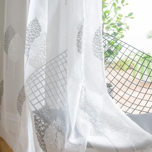 Curtain For White Tulle Translucent Sheer Embroidery Leaf Balcony Living Room Voile Bedroom Window Curtains