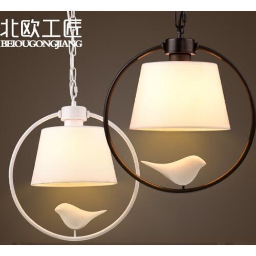 Birds pendant lights vintage lamp resin bird fabric lampshade for kitchen lighting dining room retro loft pendant lamp