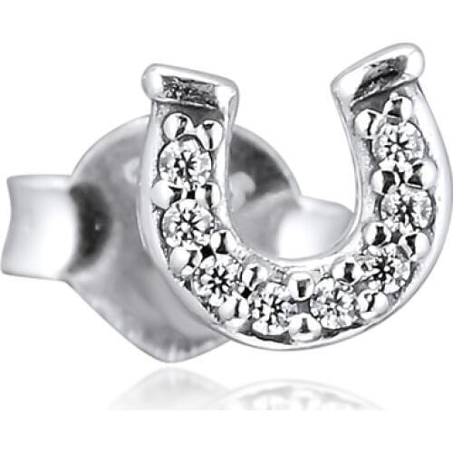 QANDOCCI Signature ME My Lucky Horseshoe Single Stud Earrings 100% 925 Sterling-Silver-Jewelry Free Shipping