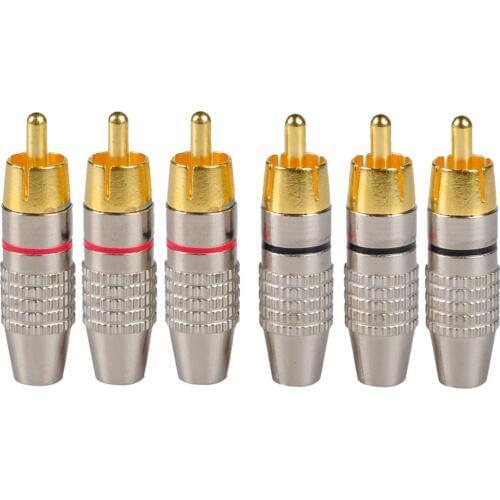 RCA Male Plug Adapter, Audio Phono Gold Plated Solder Connector,Hi End - 6-Pack,silver