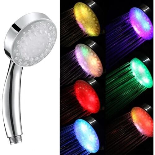 Romantic Automatic Magic 7 Color 5 LED Lights Handing Rainfall Shower Head Single Round Head RC-9816 for Water Bath Bathroom