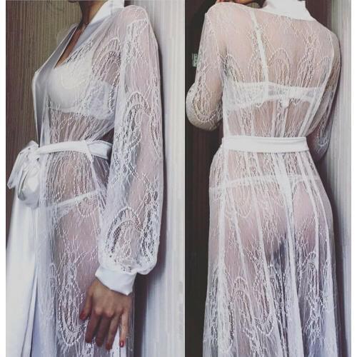 Sexy Womens Sheer Shirt Mesh Lingerie See Through Robe Long Wedding Bath Bride Bridesmaid Robe Lace Floral Sleepwear Nightdress