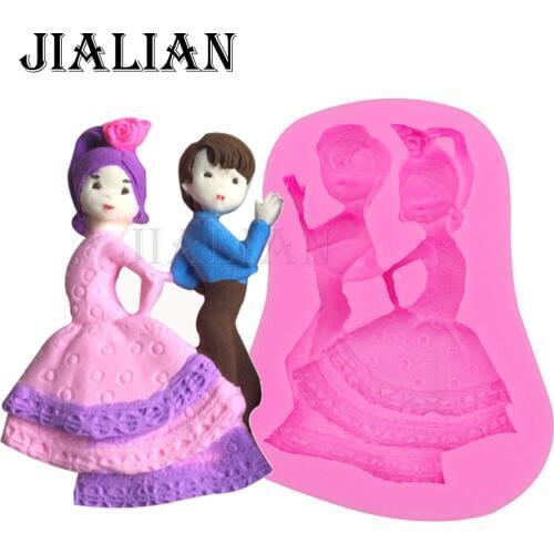 3D Boys and girls dancing chocolate wedding cake decorating tools DIY baking fondant silicone mold T0324