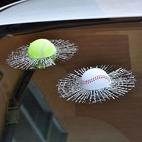Car Styling Baseball Football Tennis Stereo Broken Glass 3D Sticker Car Window Ball Hits Self Adhesive Decal Car Stickers