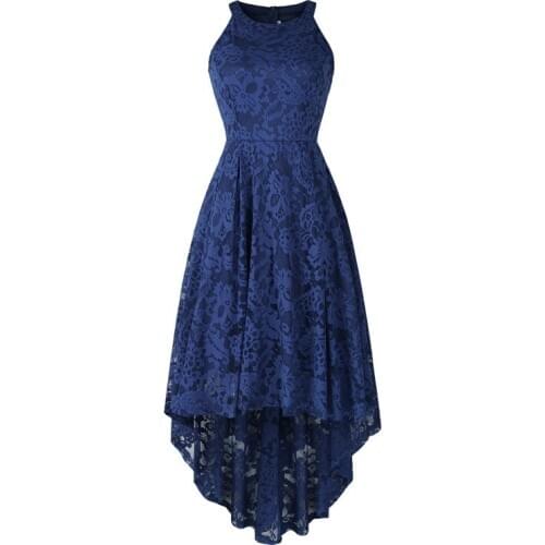 Navy Blue Lace Homecoming Dresses High Low Halter Neck Cocktail Dress Graduation Gown Formal Dress In Stock YSAN661