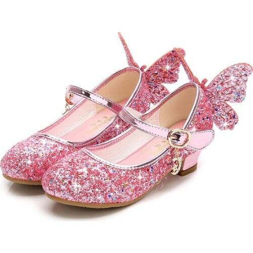 High Heels For Kids Girls' Leather Shoes Princess Childrens Shoes round-Toe Soft Sole girls High Heel Princess Crystal Shoes