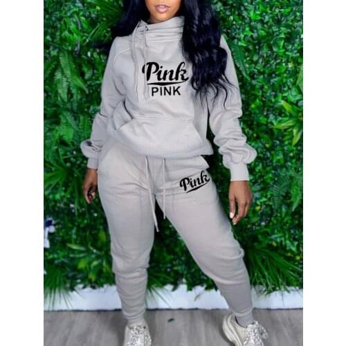 Street Tracksuit Pink Letter Sweatsuit Womens Set Skew Hooded Sweatshirt Jogger Pants Set Active Two Piece Set Outfits