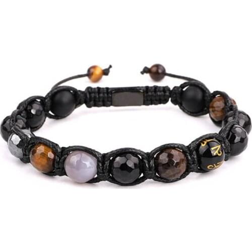 Unique Design Mix Natural Stone Buddhism Style Beaded Woven Macrame Bracelet Men Jewelry