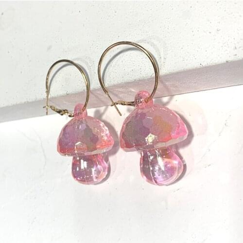 Y2K Jewelry Pink Shiny Mushroom Earrings for Women Cartoon Cute Harajuku Vintage Earrings Charm 90s Aesthetic Gifts 2021