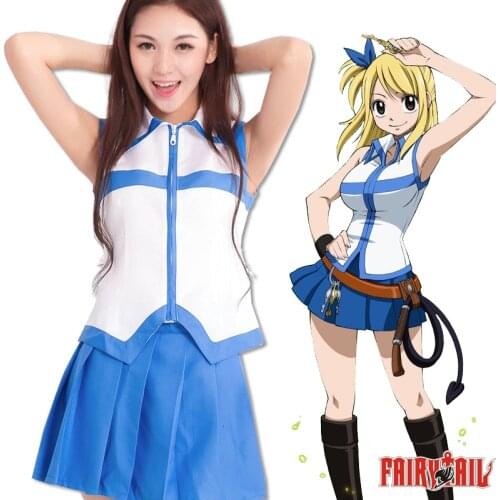 Anime Fairy Tail Cosplay Women Girl School Uniforms Fantasia Lucy Heartfilia Costume Tops + Skirt