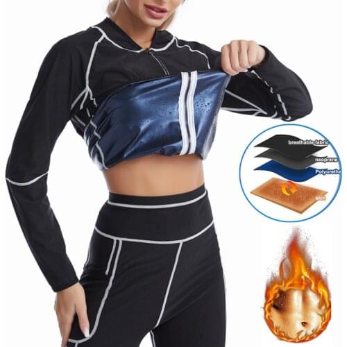 Women Thermo White line Shirt Sweat Sauna Pants Body Shapers Waist Trainer Slimming Long Sleeves Fitness Shapewear Sauna suit