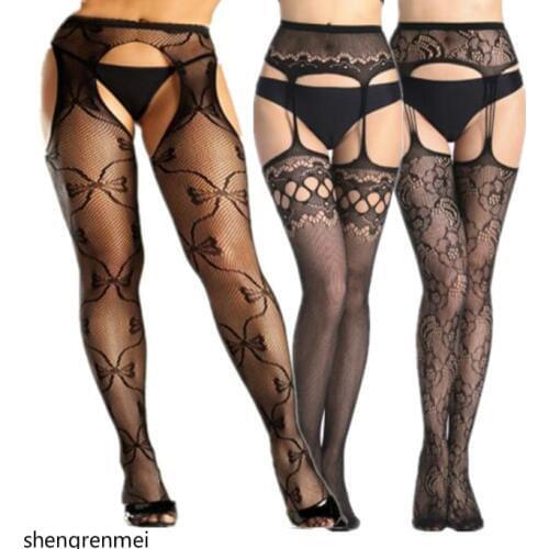 SHENGRENMEI NEW Fashion Sexy Stockings Women Embroidery Open Crotch Pantyhose Plus Size Female 15 Style Tights Garter Lingerie