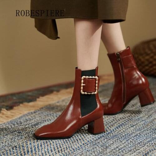 ROBESPIERE-Square Toe Retro Short Boots Women 2021 New Wild Temperament Side Zipper Fashion High-heeled Single Boots-B201