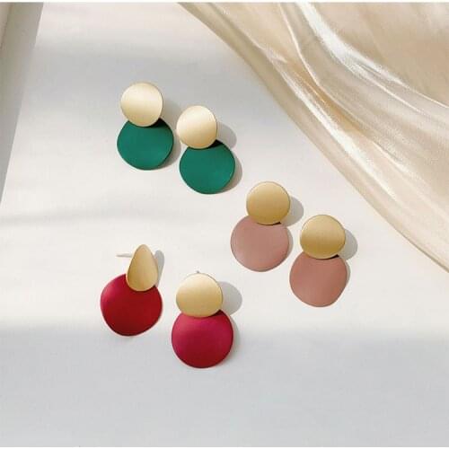 YAOLOGE Circular Earrings For Female That Bake Process Matte Texture Earrings Golden Combination Vintage Earrings Wholesa