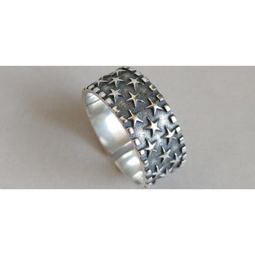 925 Sterling Silver Star Open Rings For Women Fashion Lady Prevent Allergy Sterling-silver-jewelry Adjustable Finger Ring