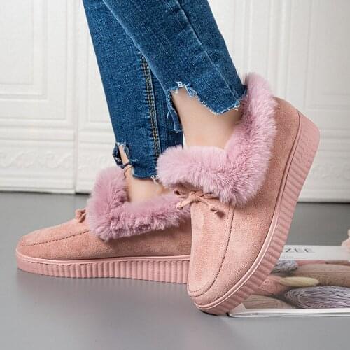 Outdoor Slip On Plush Flat Cotton Shoes Women Winter Plus Size 36- 43 Casual Footwear Ladies Faux Nubuck Warm Snow Boots