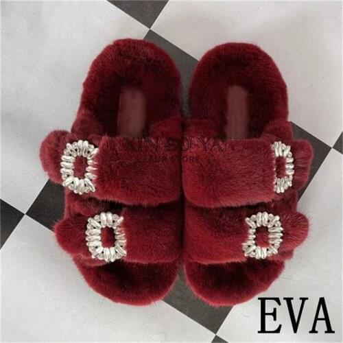 Winter European Luxury Slippers 100% Real Mink Fur Customiization 2021 Womens Shoes Flat Fashion Heel Fluffy Sandals Wholesale