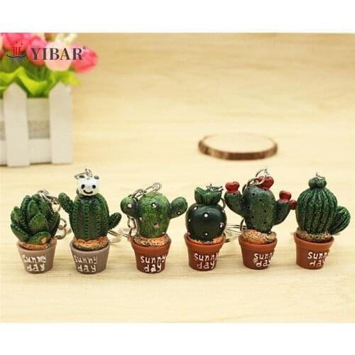 1Pc New Cute 3D Potted Plant Cactus Key Ring Keychains Keyrings Chain for Women Bag Charm Pendant Jewelry