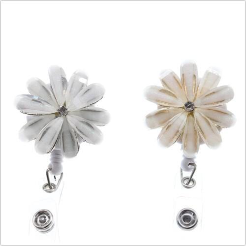 10 pieces free shipping Wholesale Multi Styles Pearl Flowers Retractable ID Badge Holder Reel