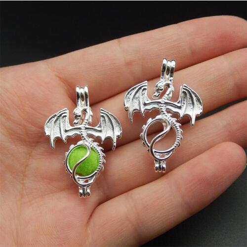 10PCS Bright Silver Copper Pearl Cage Pendants Pterosaur Aromatherapy Essential Oil Diffuser Jewelry Necklace DIY Jewelry