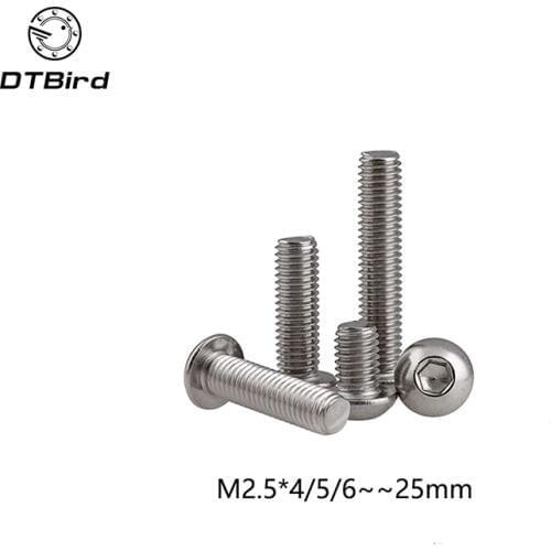 100pcs M2.5 Bolt ISO7380 M2.5*(4/5/6/8/10/12/14/16/18/20/22/25) mm Button Head Socket Screw Bolt SUS304 Stainless Steel