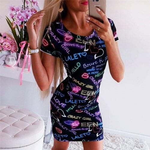 2021 Summer Casual Dress Women Short Sleeve Slim Mini Dress Fashion Printed t-shirt Dress Female