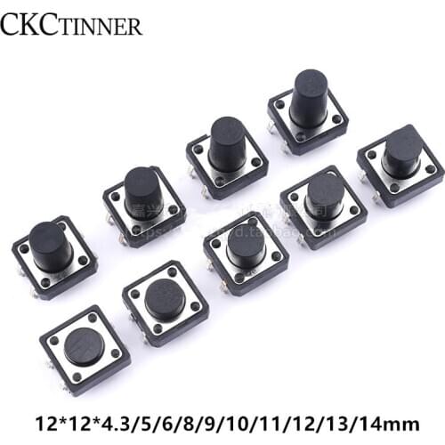 20pcs / lot momentary touch push button switch 12*12*4.3/5/6/8/9/10/11/12/13/14mm 4 pin on / off DIP button