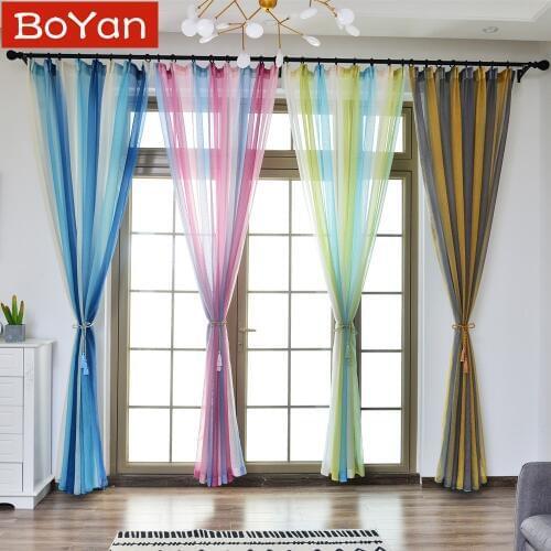4 Colors Tulle Curtains Printed Gradient Kitchen Decor Window Treatments American Living Room Divider Sheer Voile Single Panel